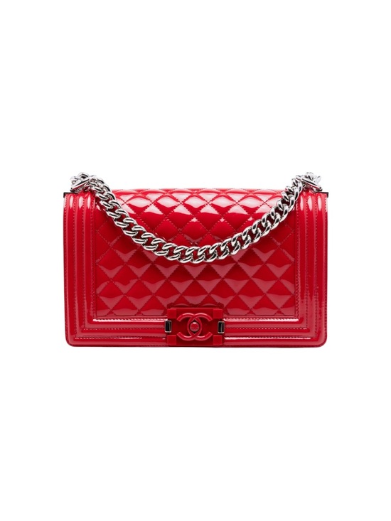 CHANEL Handbags - CHANEL Patent Quilted Medium Plexiglass Boy Flap Red